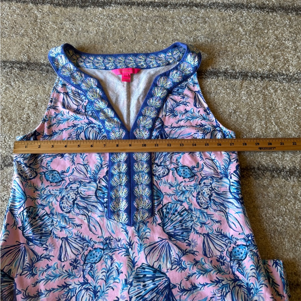 Lilly Pulitzer Sleeveless Pink & Blue Printed V-Neck Dress - Picture 12 of 12